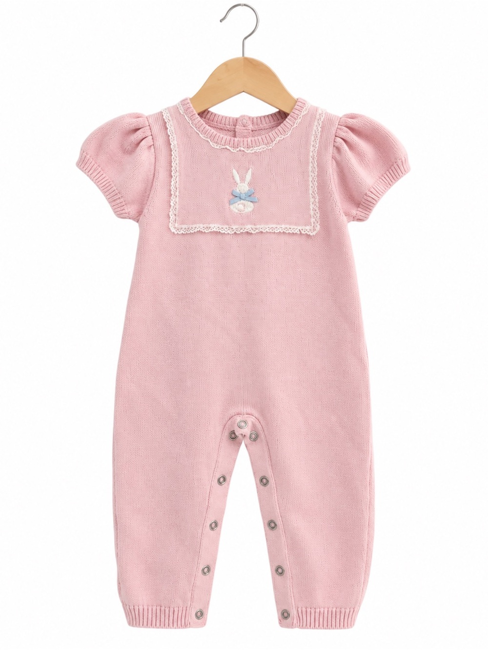 Janie and Jack Baby Girl Pink Knit Bunny Romper